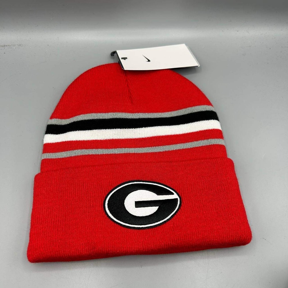 Nike Georgia Bulldogs NCAA Hat Men Red Striped Cuffed Beanie Cap New